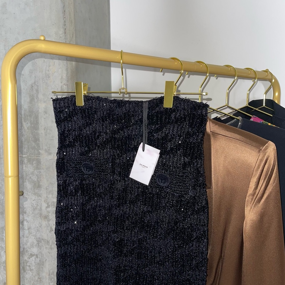 Balmain Black Sequin-Embellished Houndstooth Stretch-Knit Skirt - Picture 7 of 16
